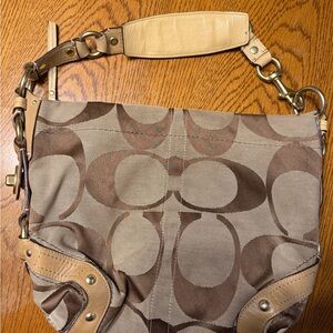 Coach Signature Brown and Tan Shoulder Bag with Matching wallet and Dust bag